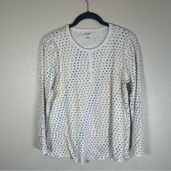 Roller Rabbit Disco Hearts White Henley Pajama Top Multiple Sizes - Picture 4 of 7